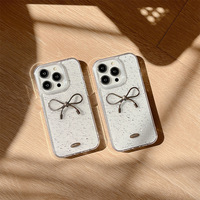 Coque de téléphone transparente avec nœud papillon en paillettes argentées style INS pour iPhone 16 15 13 14 pro max