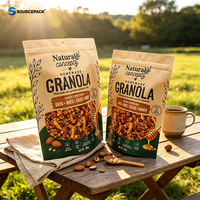 Sachet Doypack en Papier Kraft Brun Qualité Alimentaire, Imprimé Personnalisé avec Fenêtre et Fermeture Ziplock pour Emballage de Granola, Flocons d'Avoine, Noix, Graines et Snacks