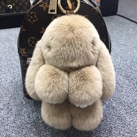 Boneka Kelinci Rex Asli Berbulu Lembut, Gantungan Kunci Mobil Kelinci Kecil, Liontin Kelinci Mini Bertelinga Lengkung, Hiasan Gantung Boneka Kelinci Palsu