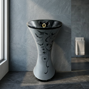 Ensemble de lavabo Wudu monobloc en céramique Kolan, carré, jaune et blanc, à poser sur socle, pour centre commercial - Product Image 2