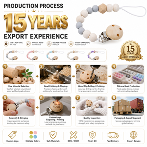 Cadena de chupete de silicona ecológica para bebé, chupete de madera con logotipo personalizado - Product Image 6