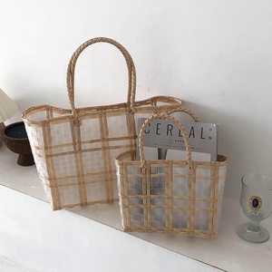 Environmental Plastic Transparent Woven Casual Tote Bag Women Lady Woven Beach Bag