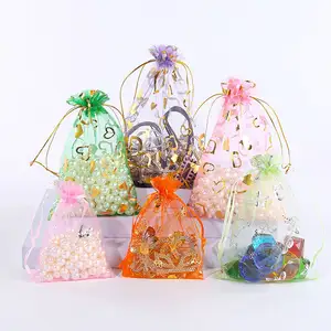 Bolsas de organza personalizadas, bolsas de estrellas y Luna para rubí, bolsas de regalo para celebración, Impresión de transferencia de calor, bolsas con cordón Rosa personalizadas