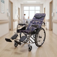 Fauteuil roulant pliable semi-inclinable pour personnes âgées, fauteuil roulant manuel avec cadre en acier électroplaqué, repose-jambes et siège confortable rouge