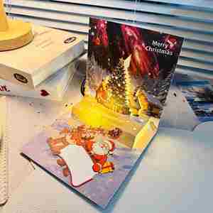Lumières musicales de Noël haut de gamme, carte de vœux 3D pop-up en papier, style européen-américain, avec message de bénédiction et de chanson sur le thème de l'arbre - Product Image 1