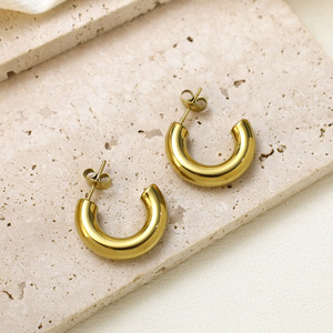 Hoop Earrings Gold Stainless Steel Geometric Design Women's Fashion Jewelry - Product Image 3