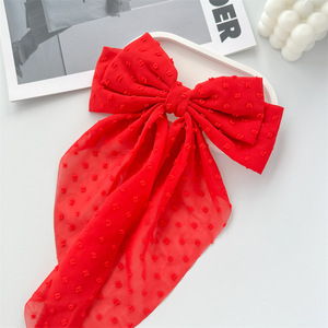 Daou Set Lintas Batas Pita Chiffon Buatan Tangan Motif Polkadot Jepit Rambut Super Besar Jepit Rambut Wanita Hiasan Kepala Hadiah Segar Manis - Product Image 6
