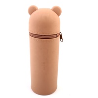 Boîte à crayons en PVC durable personnalisée par sublimation, étui à crayons en silicone souple marron avec impression de singe mignon et fermeture éclair pour enfants