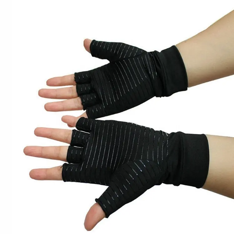 Sports Compression Arthritis pain relieve Black Antiskid Half Finger Copper Ion Gloves