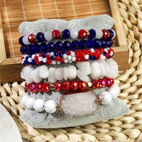 Bijoux roses pour filles mignonnes de la Saint-Valentin 6pcs bohème Quartz rose pierre naturelle coquille de verre perlée élastique drapeau américain ensemble de bracelets