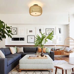 Retro Woven Rattan Ceiling <b>Light</b> Round Incandescent Hardwired Living Room And <b>Dining</b> Room Lighting Fixture - Product Image 1