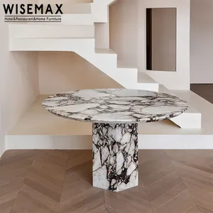 WISEMAX mobilya toptancılar lüks doğal mermer yemek masası yüksek son yuvarlak masa altıgen taban yemek odası için