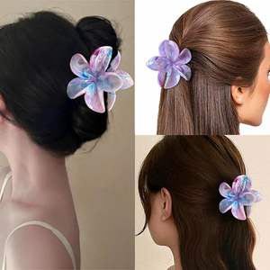 Pinza de Pelo Grande de 8cm con Diseño Floral Hawaiano para Niñas, Pinza de Plástico con Forma de Flor de Frangipani/Plumeria - Product Image 4