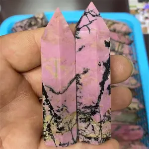 Hot Selling Crystal Healing Wand Tower Natural Pink Rhodonite Crystal Point For Sale