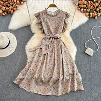 Robe longue d'été à fleurs sans manches, col en V, style vacances