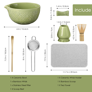 Juego de Té Matcha de Estilo Japonés de 7 Piezas, Tazón de Cerámica con Batidor de Bambú, Kit Completo, Accesorios para Café y Té - Product Image 3