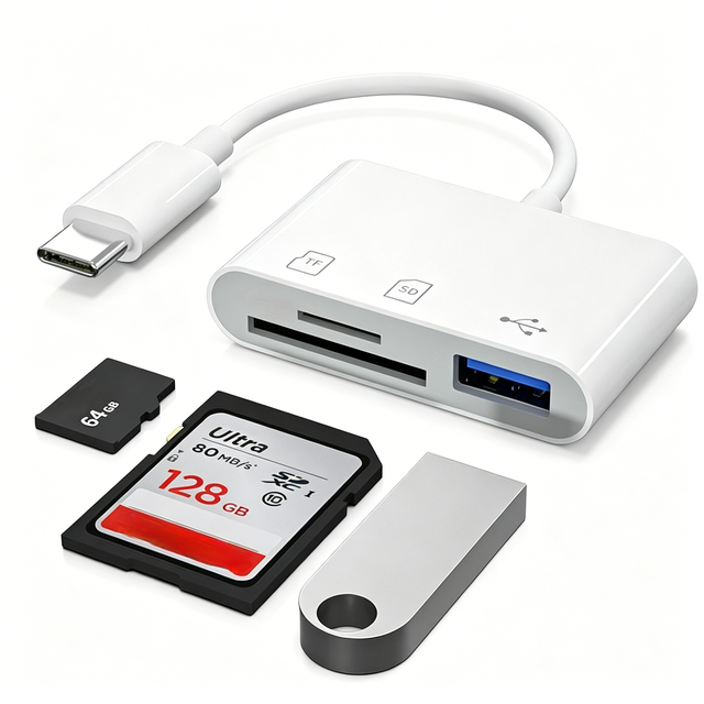 3-in-1OTG Card Reader Type-C Adapter SD/TF Card Memory Card Reader USB Interface Connector Multi-Function External Phone Adapter