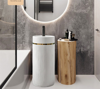 Pierre artificielle de luxe moderne de haute qualité, salle de bain une pièce, piédestal autoportant, lavabo à main pour hôtel
