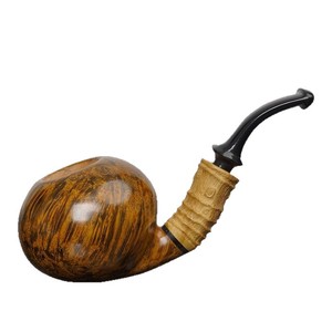Muxiang Briar Wood Tobacco Pipe Bent Type Handcrafted Apple Shape Gold Glossy Surface Smoking Pipe - Product Image 3