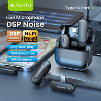 BAVIN MP100 mikrofon Lavalier nirkabel, mikrofon penghilang kebisingan Android tipe c untuk ponsel