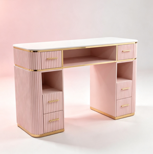 Modern White <b>Nail</b> Table Single Manicure <b>Desk</b> with Drawers Wood Top Salon Furniture for Beauty Studio - Product Image 1