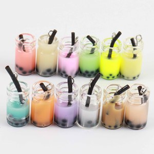 จี้เรซิ่นรูปแก้วชานมไข่มุกสำหรับทำเครื่องประดับ DIY ต่างหู สร้อยคอ สร้อยข้อมือ พวงกุญแจทำมือ อุปกรณ์เสริม - Product Image 4