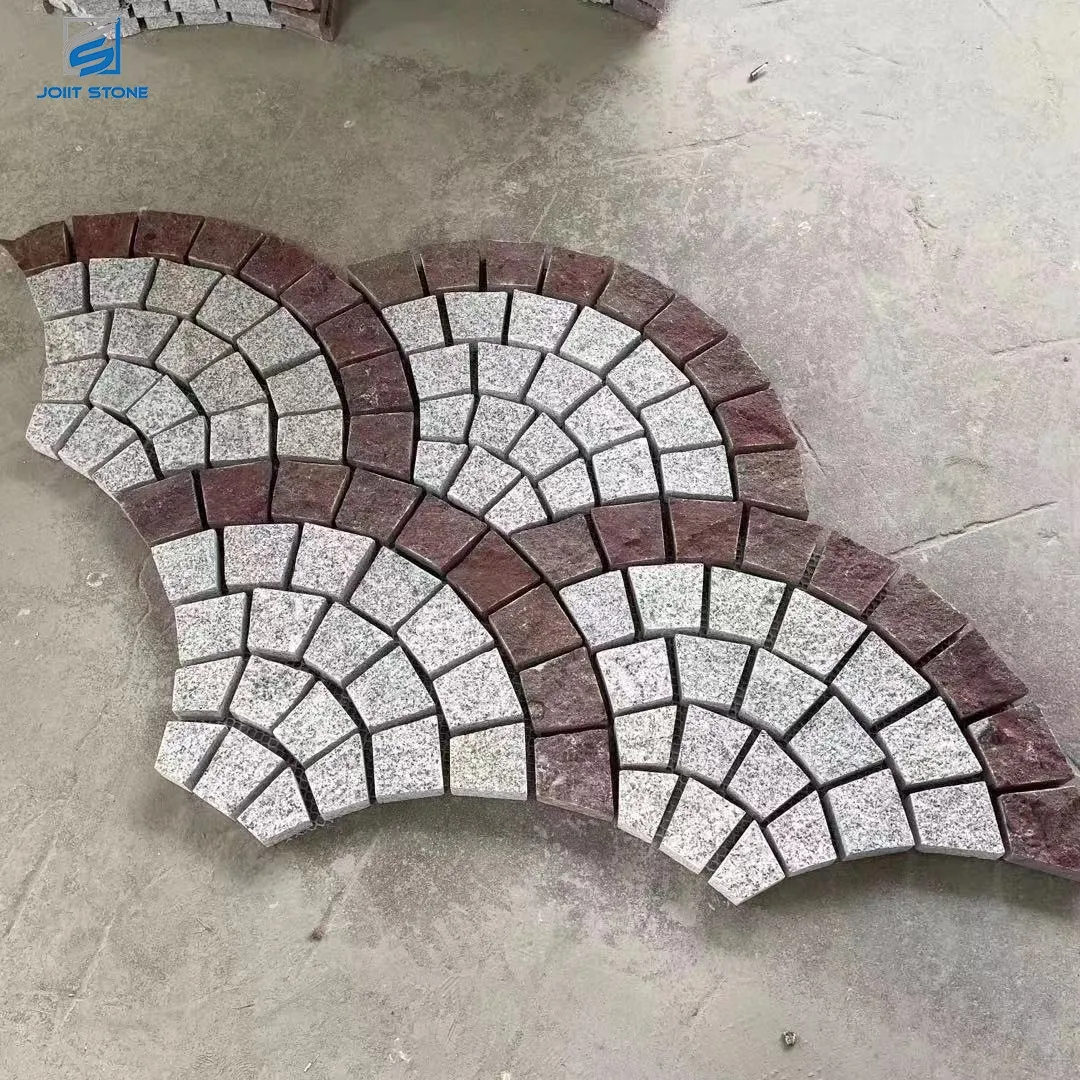 Toptan driveway Fan şekilli karışık renkli granit kaldırım taşı