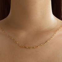 Collier tendance en acier inoxydable plaqué or PVD 18 carats, hypoallergénique, inaltérable, avec fermoir rond à pression et chaîne maille trombone pour breloques DIY