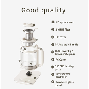 Pequeña aplicación en el hogar 1.6L Hervidor eléctrico grande Tetera de vidrio de borosilicato alto Olla para preservar la salud - Product Image 5