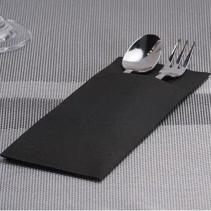 Thick High Premium Quality Air Laid Pocket Dinner Napkin Wedding Napkin Black Customized Logo Table Restaurant Disposable Paper