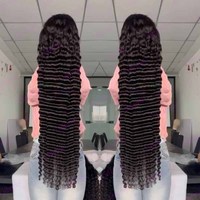 Perruque Frontale en Dentelle 13x6 Cheveux Indiens Bruts, 40 Pouces, Couleur Naturelle, Longs Cheveux Humains Bouclés Vague Profonde Birmans, Perruques Sans Colle pour Femmes