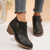 Bottines à fermeture éclair latérale pour femmes Marron Noir Kaki avec boucle et talon carré Bottines courtes Stock usine OEM Prêt à expédier