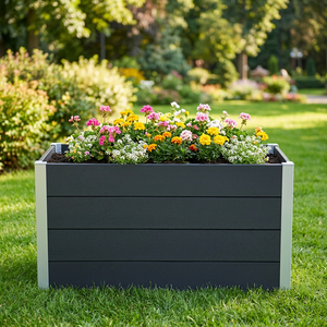 Bacs de jardin surélevés drainables <span class=keywords><strong>en</strong></span> WPC imitation bois de teck naturel de qualité supérieure <span class=keywords><strong>pour</strong></span> légumes, herbes et fleurs - Product Image 1