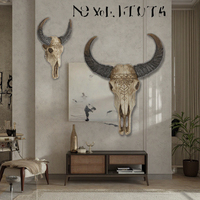 Sculpture antique en résine d'imitation rétro 3D crâne de vache statue tête d'animal sculpture tête de chèvre artisanat pour art décoration murale