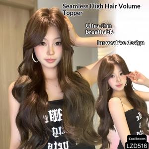 Perruque complète en fibre synthétique haute température, brun naturel, avec raie centrale, <span class=keywords><strong>cheveux</strong></span> longs bouclés, volumineuse et moelleuse, avec filet à <span class=keywords><strong>cheveux</strong></span> offert - Product Image 3