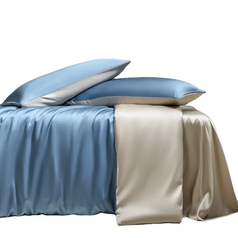 सस्ता रजाई बिस्तर सेट के साथ यूरोपीय शैली सरल लाल ठोस रंगीन Moq 1 सेट पुष्प लक्जरी 16/19/22mm रेशम बिस्तर सेट