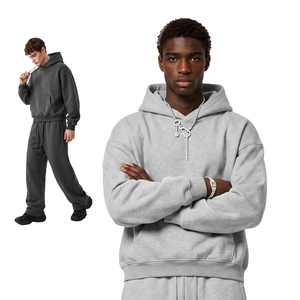 Custom Heavyweight Luxury Hip Hop Cropped Hoodie Men Oversized <b>Drop</b> Shoulder Boxy Fit Blank Solid Color Design Pattern Hoodie - Product Image 2