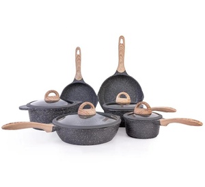 JEETEE Série Marbre 6 pièces Ensemble de casseroles et de plats de style allemand en aluminium moulé sous pression antiadhésif Induction avec couvercle en silicone - Product Image 1