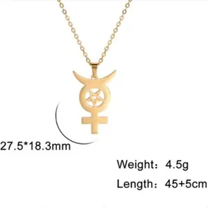 Yiwu Aceon Stainless Steel Wiccan Pentagram Planet Mercury Symbol Moon Star Cross Occult Esoteric Alchemy Wicca Pendant