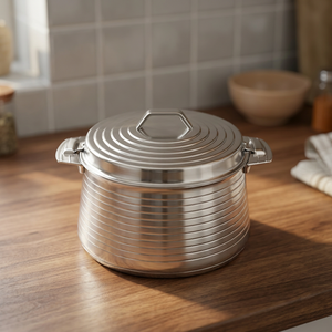 Casserole en acier inoxydable avec couvercle, 24 cm, ronde, durable, design minimaliste, compatible lave-vaisselle, pour cuisinière à gaz et à induction - Product Image 2