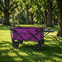 Chariot de camping portable pliable pour pique-nique en plein air avec table latérale, roues pivotantes, poignée rétractable, 360 degrés, tout en acier
