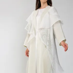 Beyaz organze yüksek kalite lüks stil ramazan müslüman açık Abaya kadınlar mütevazı Khimar başörtüsü Abaya