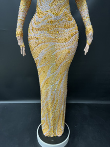 Novance Y4857 Online toptancılar altın Rhinestones ışıltılı balo kıyafetleri zarif düğün parti elbise Chic lüks Pageant elbise - Product Image 6