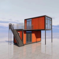 Casa Contenedor Plegable de Montaje Rápido de 20 Pies, Tipo Villa de Dos Pisos con Garaje, Techo de Madera, Balcón y Aislamiento, Edificio de Oficinas