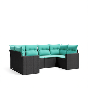Black Poly Rattan Patio <b>Sofa</b> <b>Set</b> With Cushions Outdoor Garden <b>Sofa</b> Contemporary Style Waterproof Furniture - Product Image 1