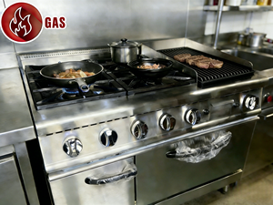 Cucina a Gas in Acciaio Inox a 4 Fuochi a Prezzo Conveniente con <span class=keywords><strong>Griglia</strong></span> in Pietra <span class=keywords><strong>Lavica</strong></span> e Forno per Ristoranti - Product Image 1
