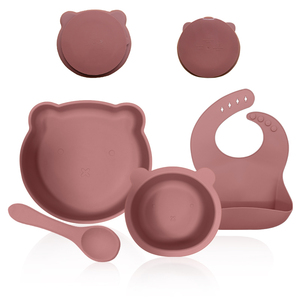Promoción ecológica, vajilla para aperitivos para niños, suministros de alimentación para bebés, babero de silicona con succión, juego de cucharas - Product Image 1