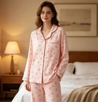 Vente en gros de pyjamas en coton rose de luxe de haute qualité, personnalisés, certifiés ODM, pour femmes, élégants, confortables, avec taille élastique