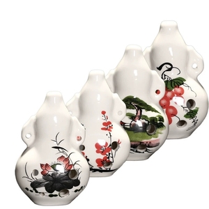 Ocarina en céramique de style chinois en forme de gourde, instrument à vent à 6 trous, mini ocarina peinte à la main avec paysage floral, cadeau musical éducatif - Product Image 1