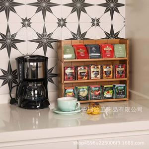Estante de Almacenamiento para Bolsitas de Té de Bambú de Varias Capas, Organizador de Escritorio de 3 Niveles, Gran Capacidad, Madera Natural - Product Image 2
